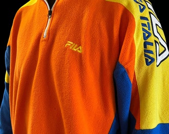 Super sick 1990’s fluorescent color block Fila flannel zip up fleece jacket size xxl
