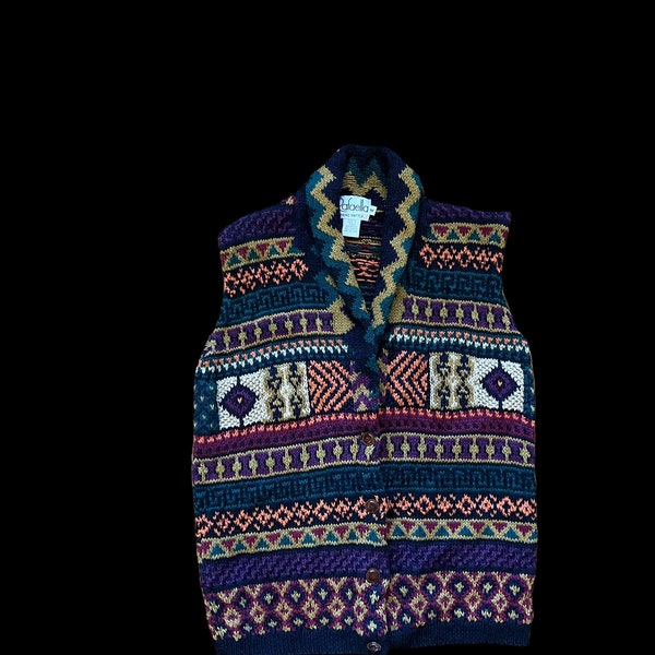 Retro vintage abstract bright 90’s Rafaella color block sweater vest cardigan size Medium