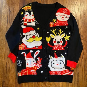 Fantastic ugly long Christmas sweater cardigan size Medium
