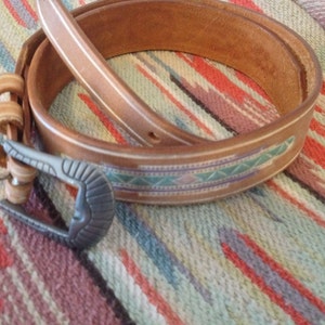 SALE fantastic pastel leather work southwestern style  belt size small extra small