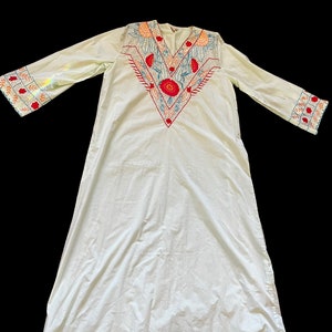 Stunning vintage 1970s Golden Bell bohemian festival embroidered kaftan dress fits an array of sizes free flowing image 1