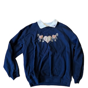 Adorable vintage embellished heart collard pullover sweatshirt size large unisex