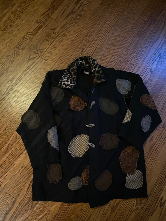 Funky vintage black patchwork oversized button up… - image 4