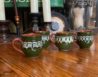 Epic vintage dead stock Yugoslavian handmade set of 4 forest green mugs