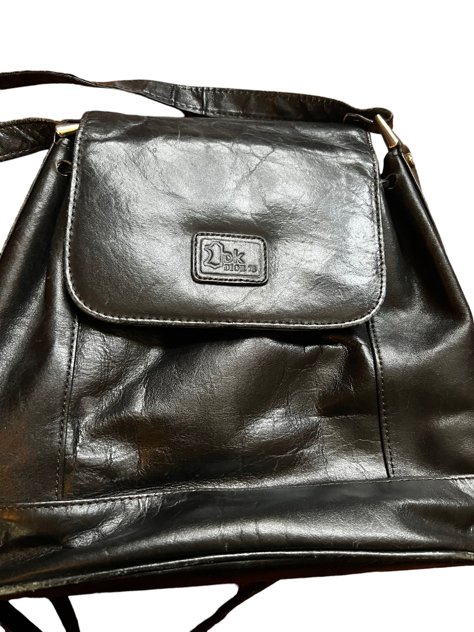 Stunning DK Dior 78 vintage 1970’s black leather designer draw string purse