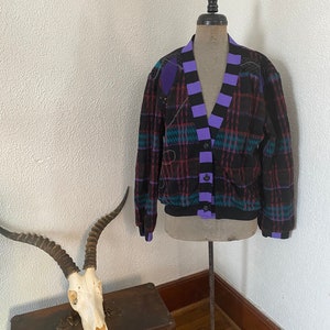 Fantastic Canvasbacks embellished grunge beetlejuice inspired circa 1980 cropped button up knit cardigan sweater size small medium