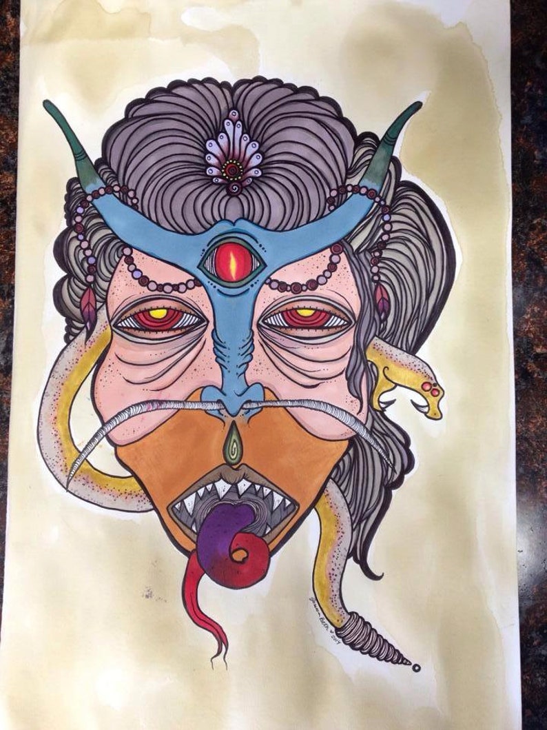 Demon mask Tattoo apprentice flash art print hand signed ...