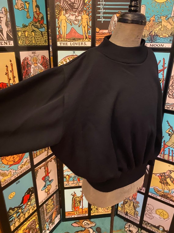Stunning cowl neck black vintage batwing pullover… - image 3