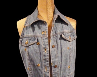 Retro circa 1990 darling embrodered sunflower denim jean vest size small medium