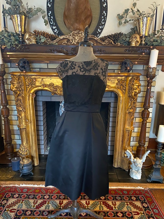 Vintage Amazing 1940 Elegant Black Lace Pencil Cocktail Dress With