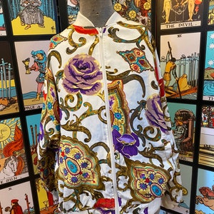 Funky vintage 1980’s floral and paisley  all over print satin bomber jacket