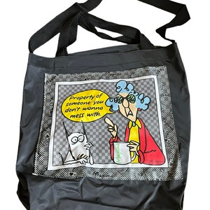 Vintage 1990er Jahre lustige J Wagner Comic-Illustration Vinyl-Einkaufstasche