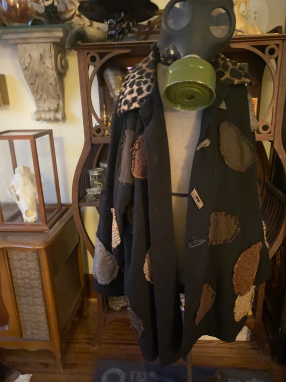 Funky vintage black patchwork oversized button up… - image 1