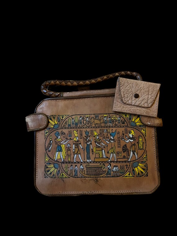 Stunning 1970s Vintage Egyptian Tooled Leather Hieroglyphics