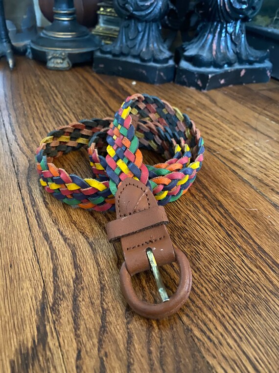 Braided leather and fabric belt colorful boho Woven Belt, Cinturón Artesanal Tejido,multicolored Leather  main image 2