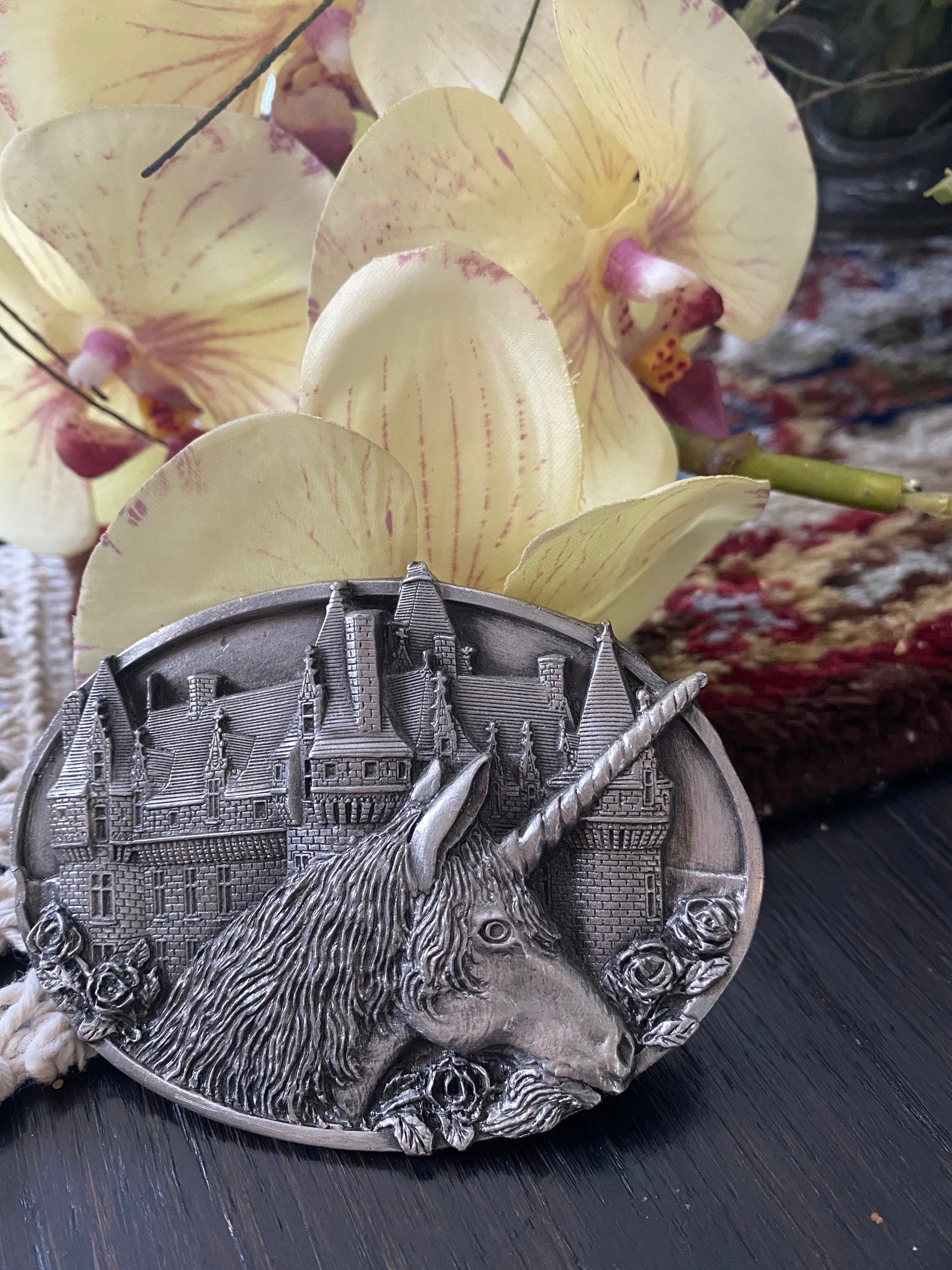 1983 Bergamot Vintage Silver Tone  Unicorn Castle Belt Buckle Unicorn Belt Buckle In Vintage Belt Buckles | eBay main image 4