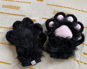 READY TO SHIP-Black Puffy Five Finger Fursuit Handpaws