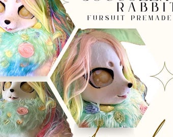 Succulentes fleurs Lapin Lapin arc-en-ciel pastel Kigu Costume de Fursuit Premade Combinaison intégrale