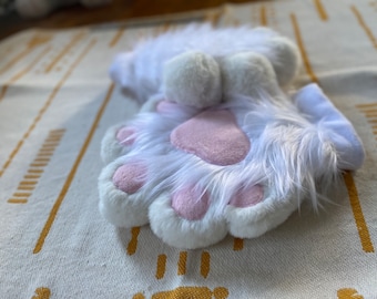 READY TO SHIP-White Puffy Five Finger Fursuit Handpaws