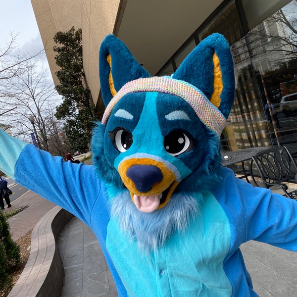 Bluey Inspired Kidcore Mascot Costume Fursuit Partial Custom Blue Heeler Premade