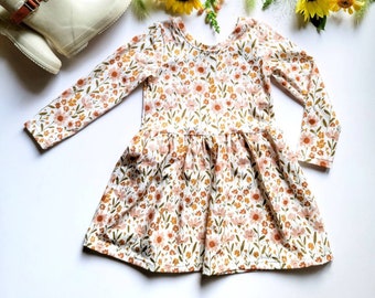 Pink Sunflower Mustard Floral Drop Waist Dress or Peplum