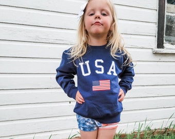 USA + Flag Toddler + Youth Sweatshirts. Fourth of July. Memorial Day Shirt