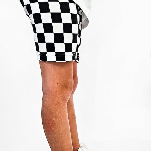 Checkered Black and White Biker Shorts. School Themed Back to School Biker Shorts