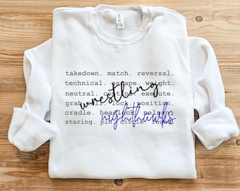Wrestling Typography Team Name Tee or Sweatshirt. Adult Sizing. Customizable School Spirit.