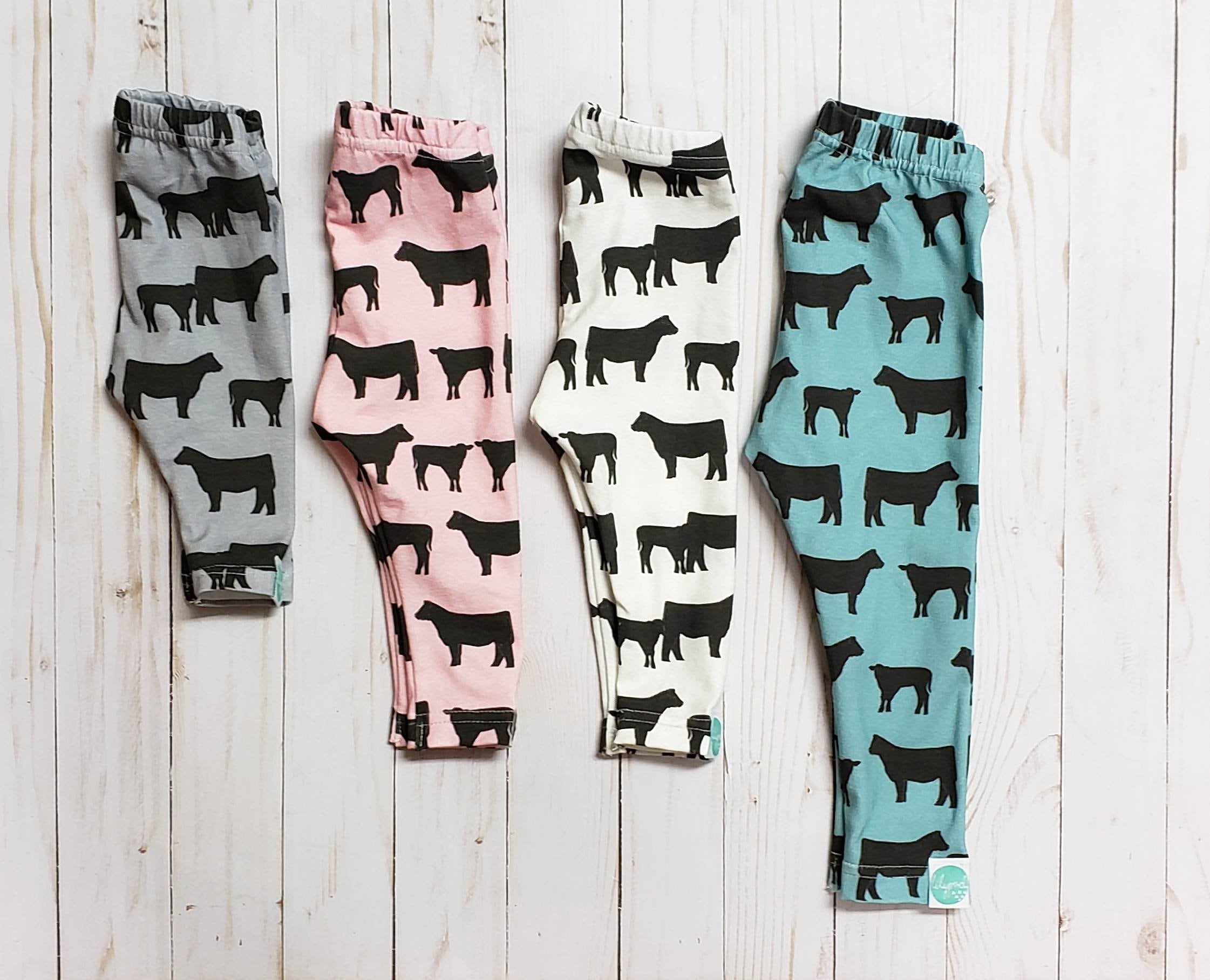 Cow Leggings or Joggers | Baby Pants | Pink Cow | Grey Cow | Off Whit…