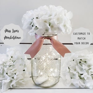 Mason Jar Centerpiece, String Lights, Mason Jar, Mason Jars, Luminaries, Mason Jar Decor, Lit Mason Jar, Fairy Light Jars, Baby Shower Decor