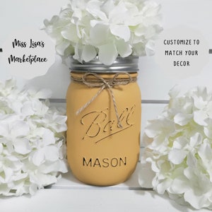 Mason Jar Centerpiece, Painted Mason Jar, Mason Jar, Table Decor, Wedding Centerpiece, Wedding Table Decor, Rustic Wedding Decor, Mason Jars