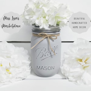Mason Jar Centerpiece, Painted Mason Jars, Mason Jars, Farmhouse Decor, Table Decor, Wedding Centerpiece, Rustic Wedding Decor, Mason Jar