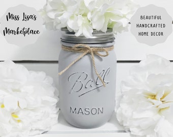 Mason Jar Centerpiece, Painted Mason Jars, Mason Jars, Farmhouse Decor, Table Decor, Wedding Centerpiece, Rustic Wedding Decor, Mason Jar