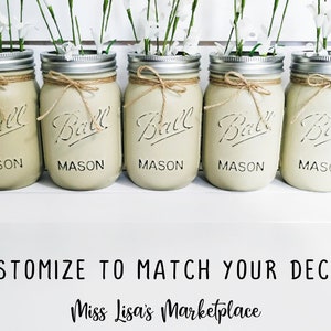 Set of 5 Painted Mason Jars, Mason Jar Centerpiece, Painted Mason Jar, Mason Jar, Rustic Wedding Decor, Farmhouse Decor, Wedding Centerpiece Bild 3