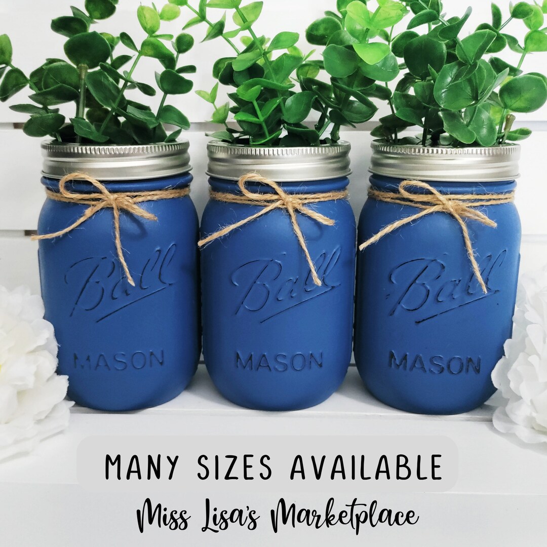 Set of 3 Painted Mason Jars, Mason Jar Centerpiece, Painted Mason Jars