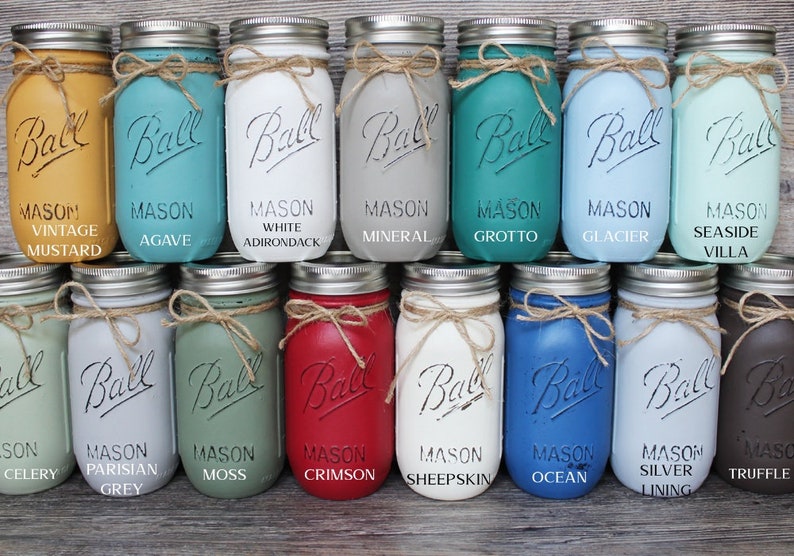 Set of 5 Painted Mason Jars, Mason Jar Centerpiece, Painted Mason Jar, Mason Jar, Rustic Wedding Decor, Farmhouse Decor, Wedding Centerpiece Bild 5