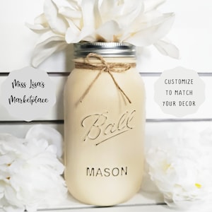 Mason Jar Centerpiece, Painted Mason Jar, Mason Jar, Mason Jars, Farmhouse Decor, Wedding Centerpiece, Table Centerpiece, Table Decor