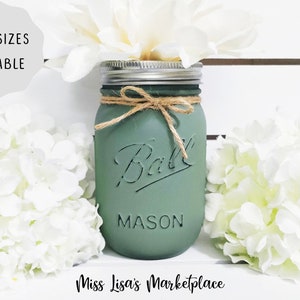 Painted Mason Jars, Mason Jar, Mason Jar Decor, Farmhouse Decor, Rustic Home Decor, Country Chic Home Decor, Green Mason Jar, Decor