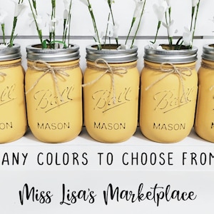 Set of 5 Painted Mason Jars, Mason Jar Centerpiece, Painted Mason Jar, Mason Jars, Wedding Centerpiece, Rustic Wedding Decor, Rustic Wedding
