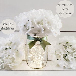 Mason Jar Centerpiece, Luminaries, LED Lights, Mason Jar Decor, Mason Jars, Wedding Centerpiece, Wedding Table Decor, Rustic Wedding Decor