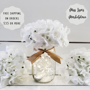 Mason Jar Centerpiece, Mason Jars, String Lights, Mason Jar, Lanterns, Mason Jar Decor, Wedding Centerpiece, Lit Mason Jar, Fairy Light Jars