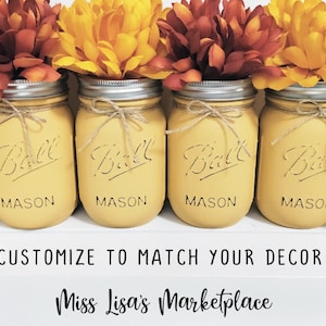 Set of 4 Painted Mason Jars, Mason Jar Centerpiece, Painted Mason Jars, Mason Jar, Wedding Table Decor, Farmhouse Decor, Wedding Centerpiece
