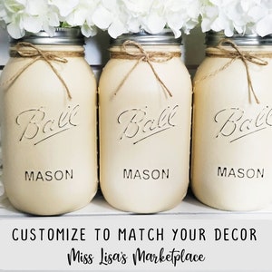 Set of 3 Painted Mason Jars, Mason Jar Centerpiece, Painted Mason Jar, Mason Jars, Wedding Centerpiece, Wedding Table Decor, Rustic Wedding