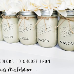 Set of 5 Painted Mason Jars, Mason Jar Centerpiece, Painted Mason Jar, Mason Jar, Rustic Wedding Decor, Farmhouse Decor, Wedding Centerpiece Bild 2