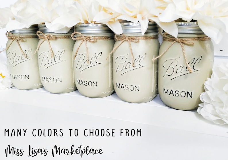 Set of 5 Painted Mason Jars, Mason Jar Centerpiece, Painted Mason Jar, Mason Jar, Rustic Wedding Decor, Farmhouse Decor, Wedding Centerpiece Bild 2