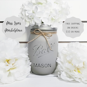 Mason Jar Centerpiece, Painted Mason Jar, Mason Jar, Mason Jar Decor, Wedding Centerpiece, Rustic Wedding Decor, Rustic Wedding, Mason Jars