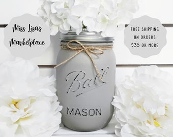 Mason Jar Centerpiece, Painted Mason Jar, Mason Jar, Mason Jar Decor, Wedding Centerpiece, Rustic Wedding Decor, Rustic Wedding, Mason Jars