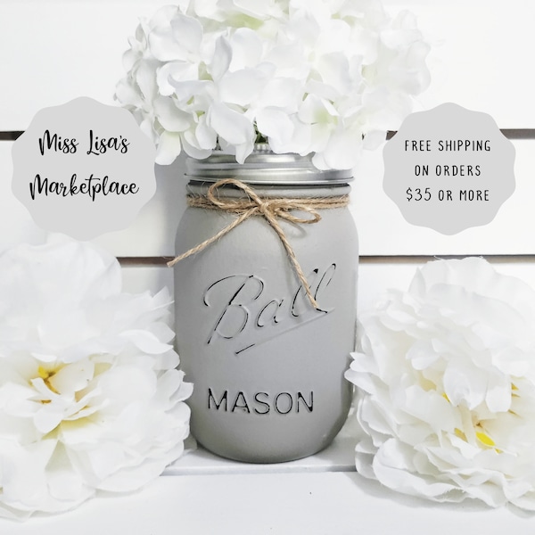 Mason Jar Centerpiece, Painted Mason Jar, Mason Jar, Mason Jar Decor, Wedding Centerpiece, Rustic Wedding Decor, Rustic Wedding, Mason Jars