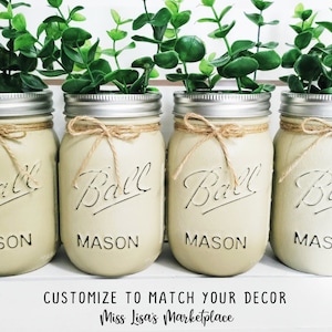 Set of 4 Painted Mason Jars, Mason Jar Centerpiece, Painted Mason Jars, Mason Jar, Farmhouse Decor, Wedding Centerpiece, Mason Jar Decor