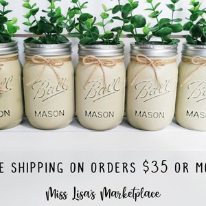 Set of 5 Painted Mason Jars, Mason Jar Centerpiece, Painted Mason Jar, Mason Jar, Rustic Wedding Decor, Farmhouse Decor, Wedding Centerpiece Bild 1